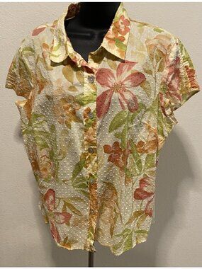 Jamaica Bay Discover Paradise Womens Size L Blouse Button Down Floral